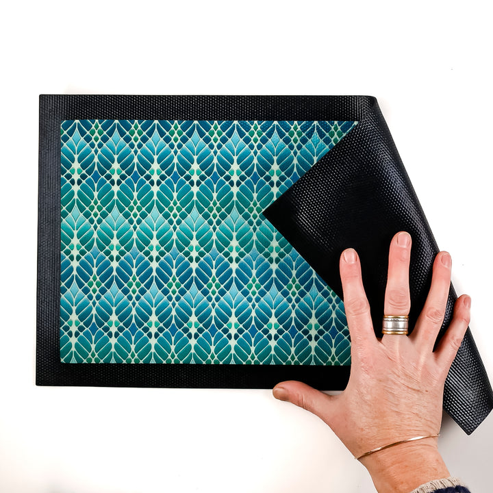 Interwoven Trees Pet Food Placemat - Blues &amp; Turquoises