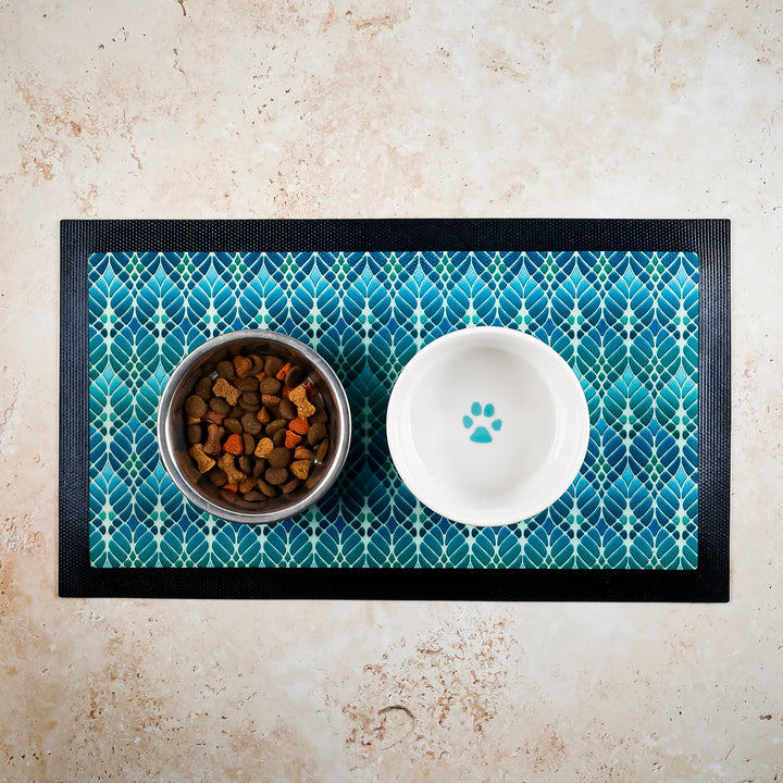 Interwoven Trees Pet Food Placemat - Blues &amp; Turquoises