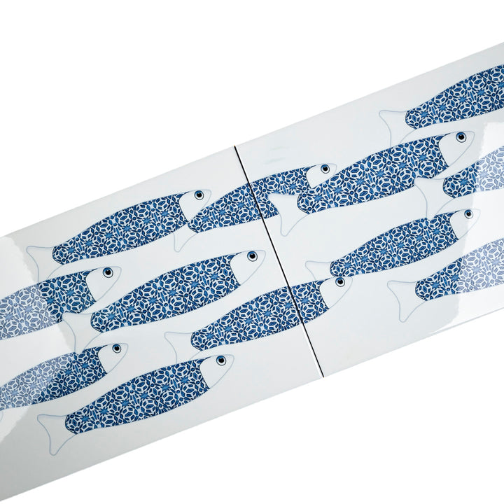 SALE SECONDS - 2x White Blue Ocean Shoal - Border version - Large Rectangular Tiles - 30x20cm