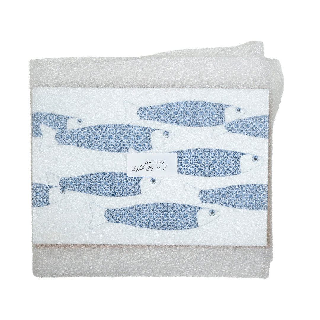 SALE SECONDS - 2x White Blue Ocean Shoal - Border version - Large Rectangular Tiles - 30x20cm