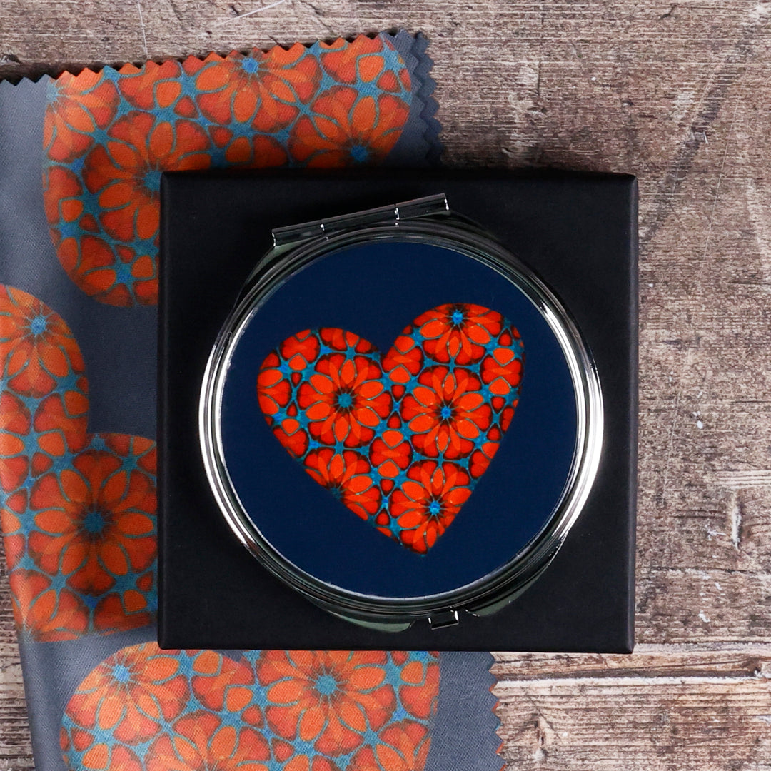 Flower Hearts Folding Mirror and Lens Cloth