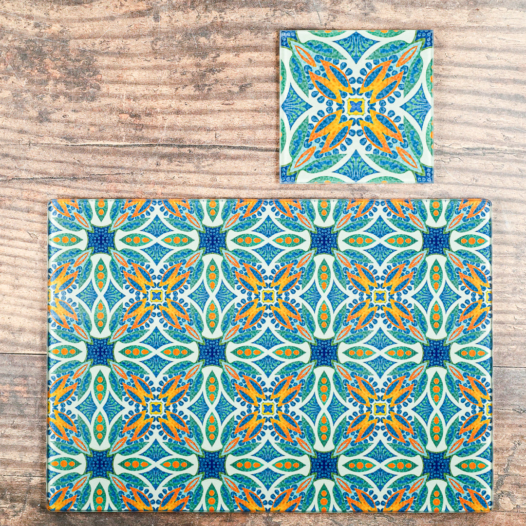 Thistle Design - Blue/Green/Orange - Decorative Worktop Protector