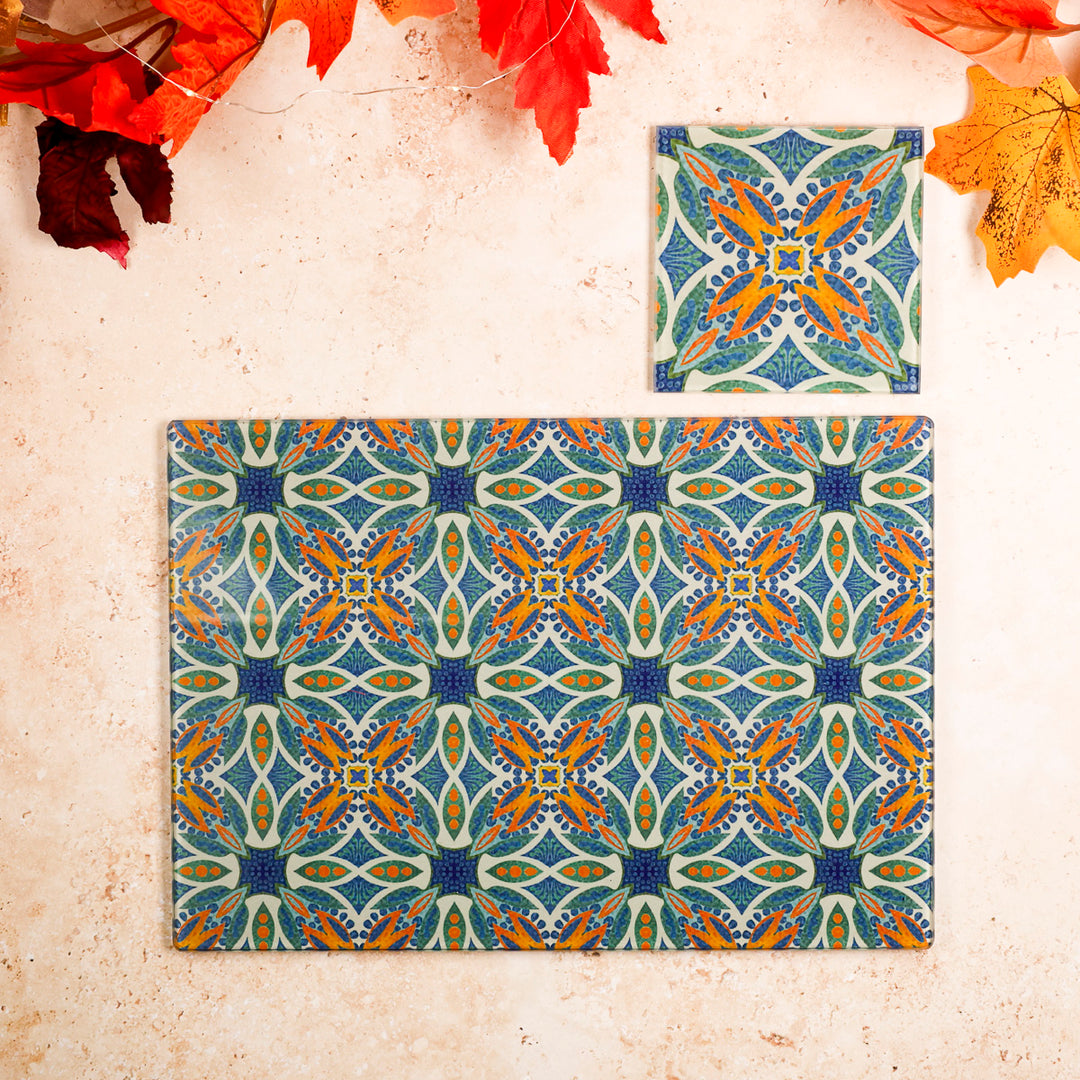 SALE - Small rectangular "Thistle" design worktop protector (and matching coaster)