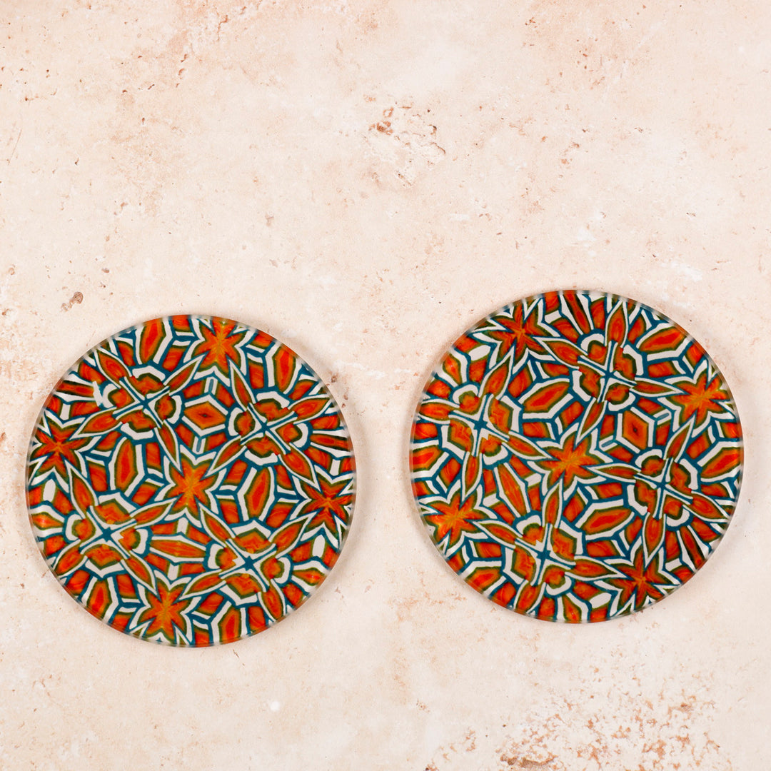 Orange and Teal "Tudor Rose" Coasters