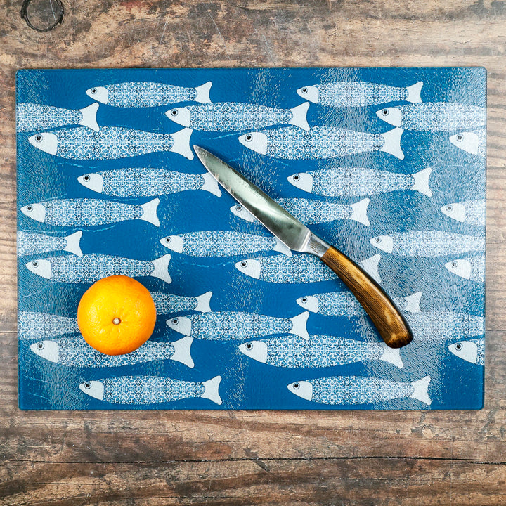 SALE SECOND - Large Teal/Blue Ocean Shoal Worktop Saver/Chopping Board