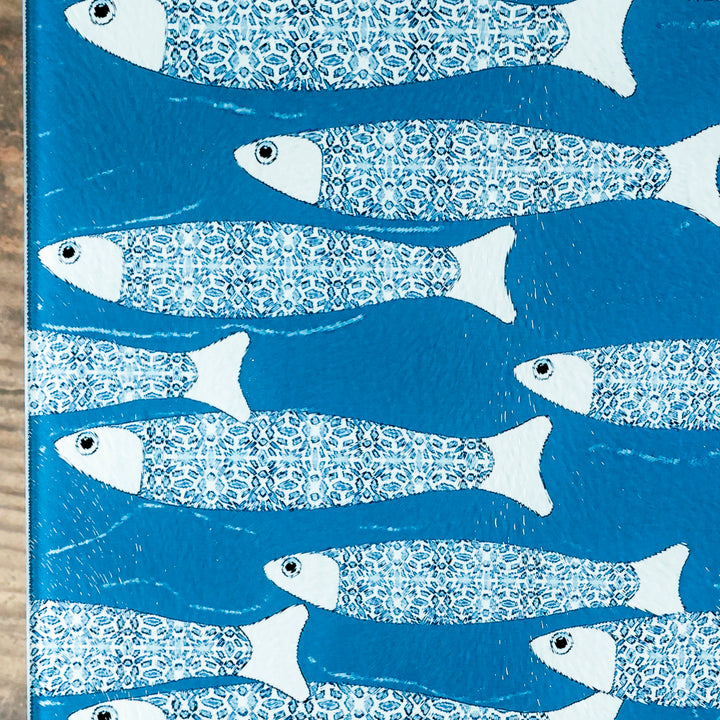 SALE SECOND - Large Teal/Blue Ocean Shoal Worktop Saver/Chopping Board