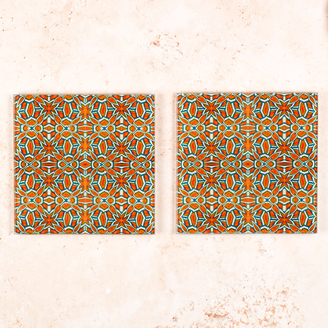 Orange and Teal "Tudor Rose" Coasters