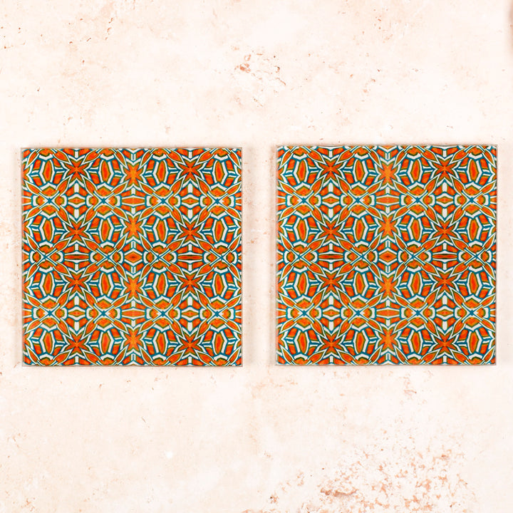 Orange and Teal "Tudor Rose" Coasters
