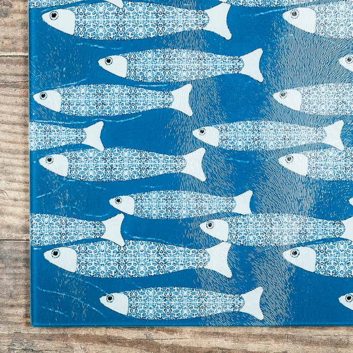 SALE SECOND - Large Teal/Blue Ocean Shoal Worktop Saver/Chopping Board