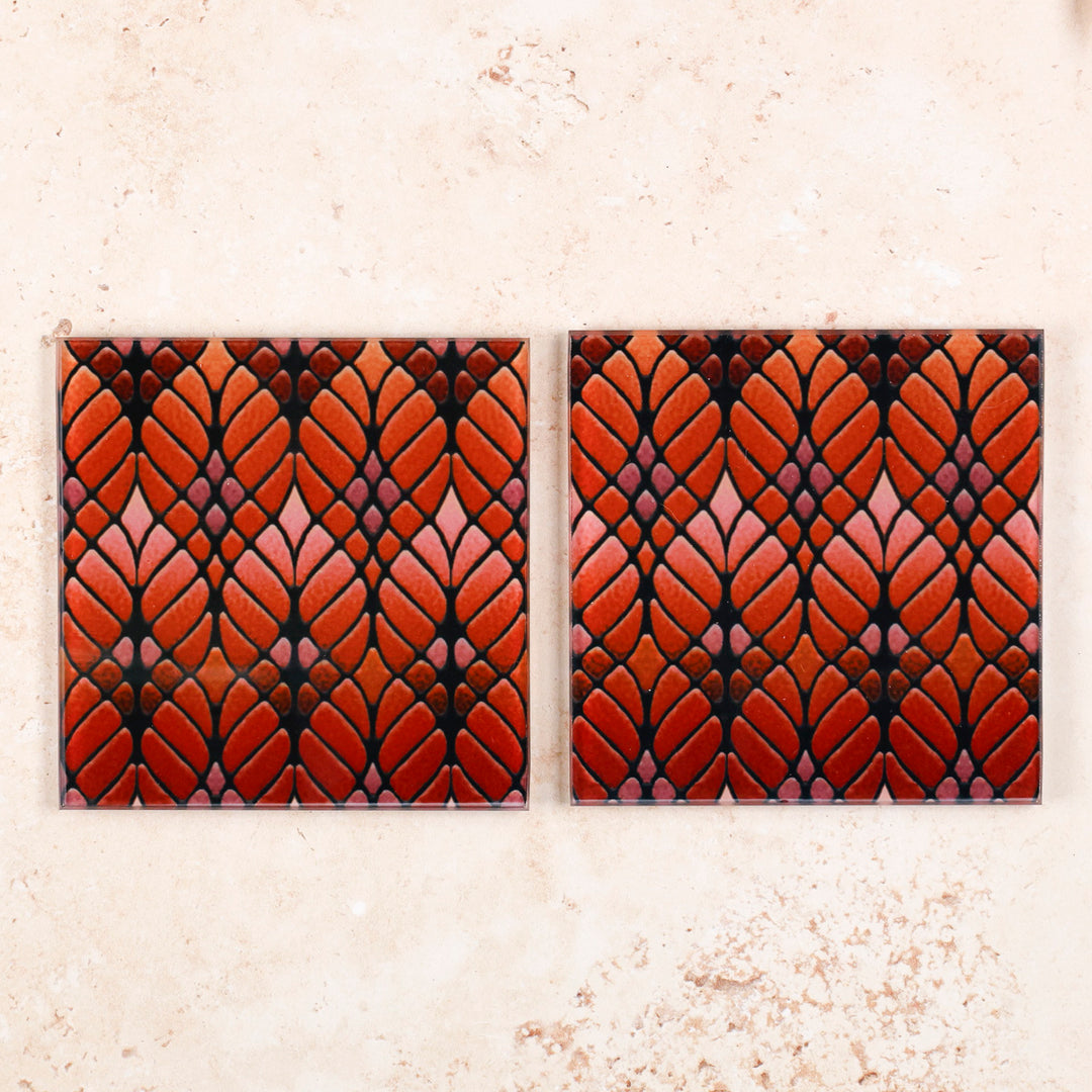 Interwoven Trees Coaster Set - Autumn Reds