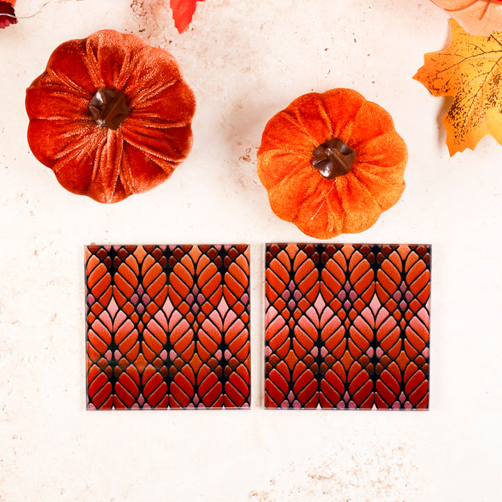 Interwoven Trees Coaster Set - Autumn Reds