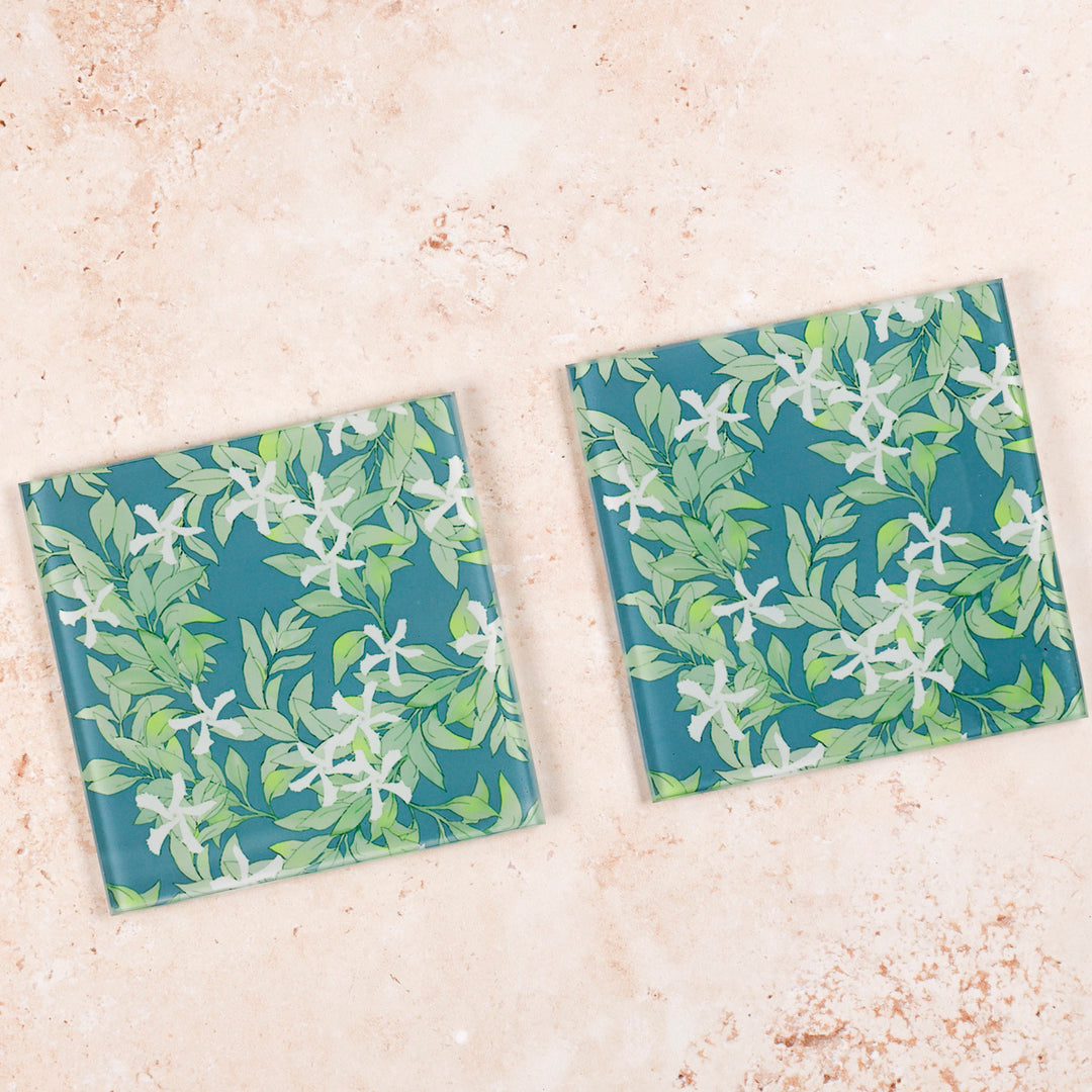 Jasmine Flowers &amp; Leaves Coasters
