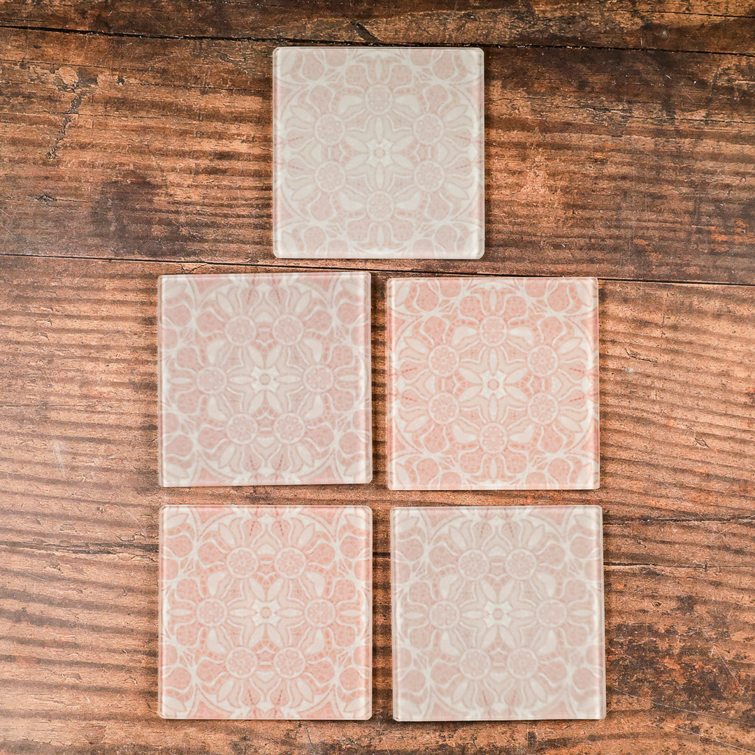 SALE SECONDS - Set of 5x Hazy Pink Pomegranate Square Coasters