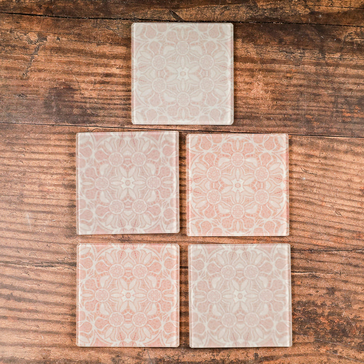 SALE SECONDS - Set of 5x Hazy Pink Pomegranate Square Coasters