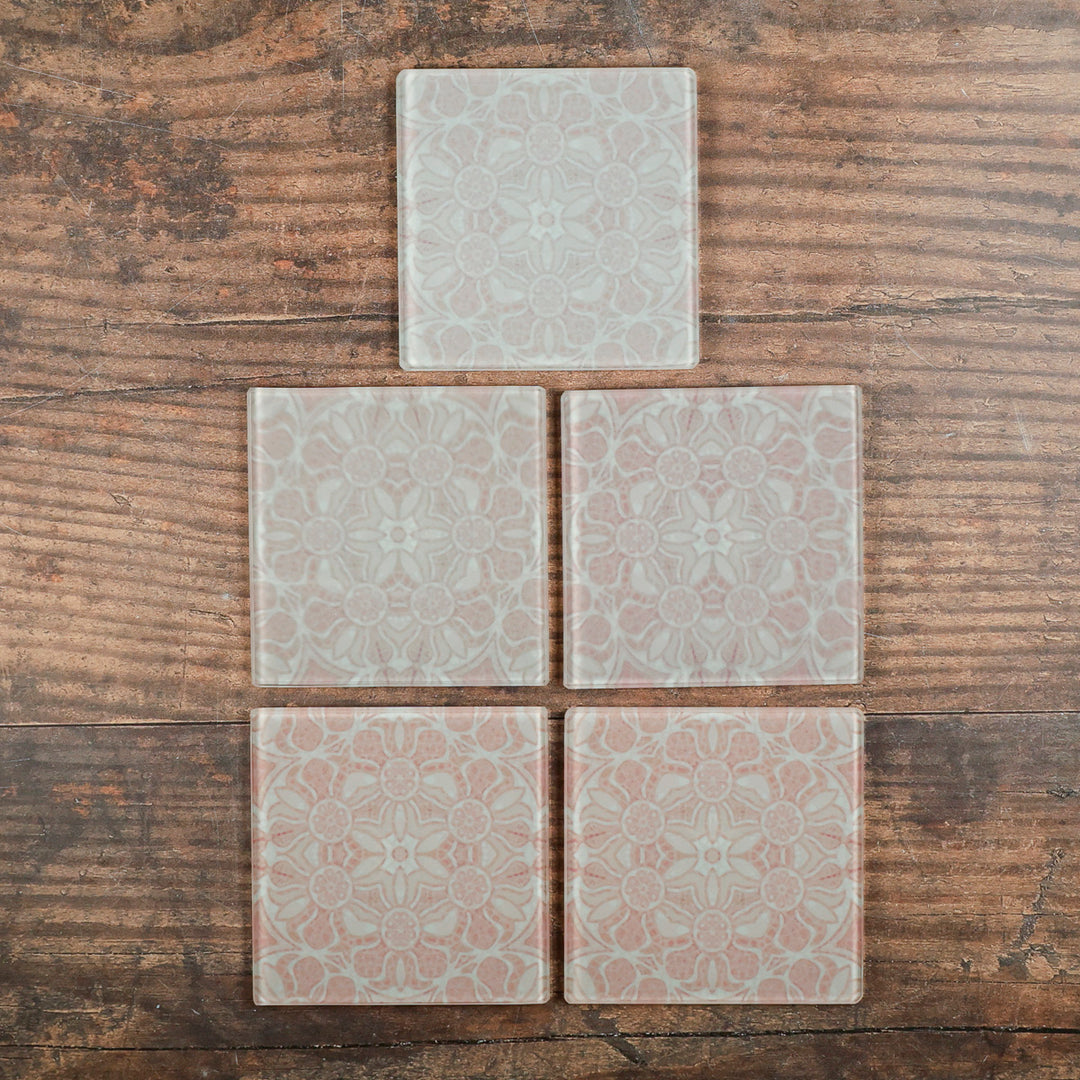 SALE SECONDS - Set of 5x Hazy Pink Pomegranate Square Coasters