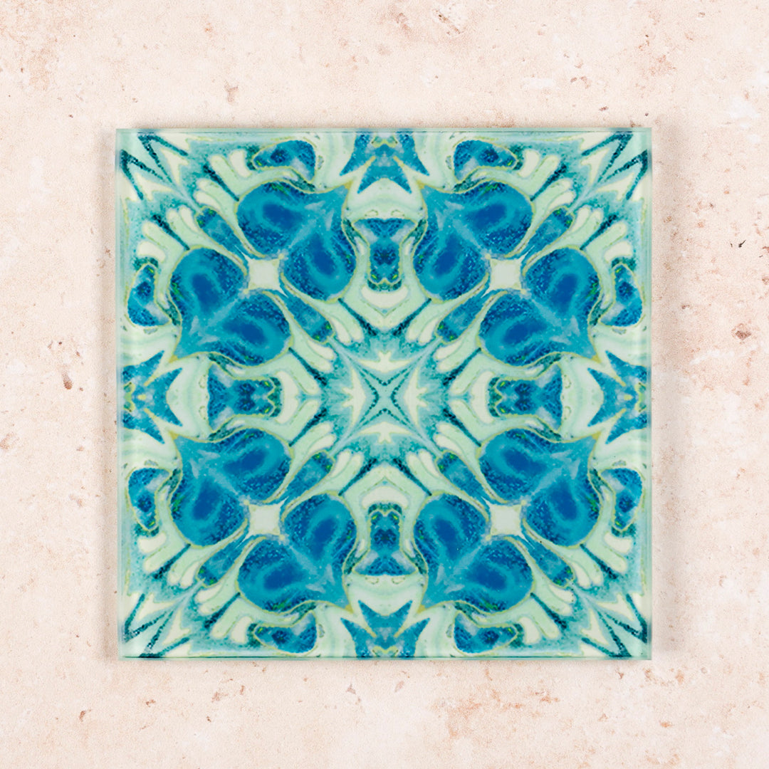 Vintage Bouquet - Blue Art Deco Glass Coaster Set