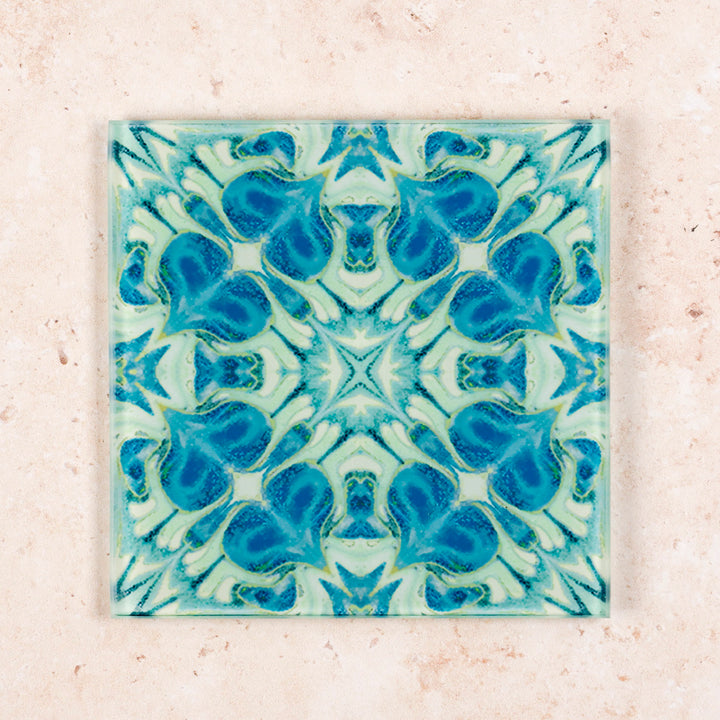 Vintage Bouquet - Blue Art Deco Glass Coaster Set