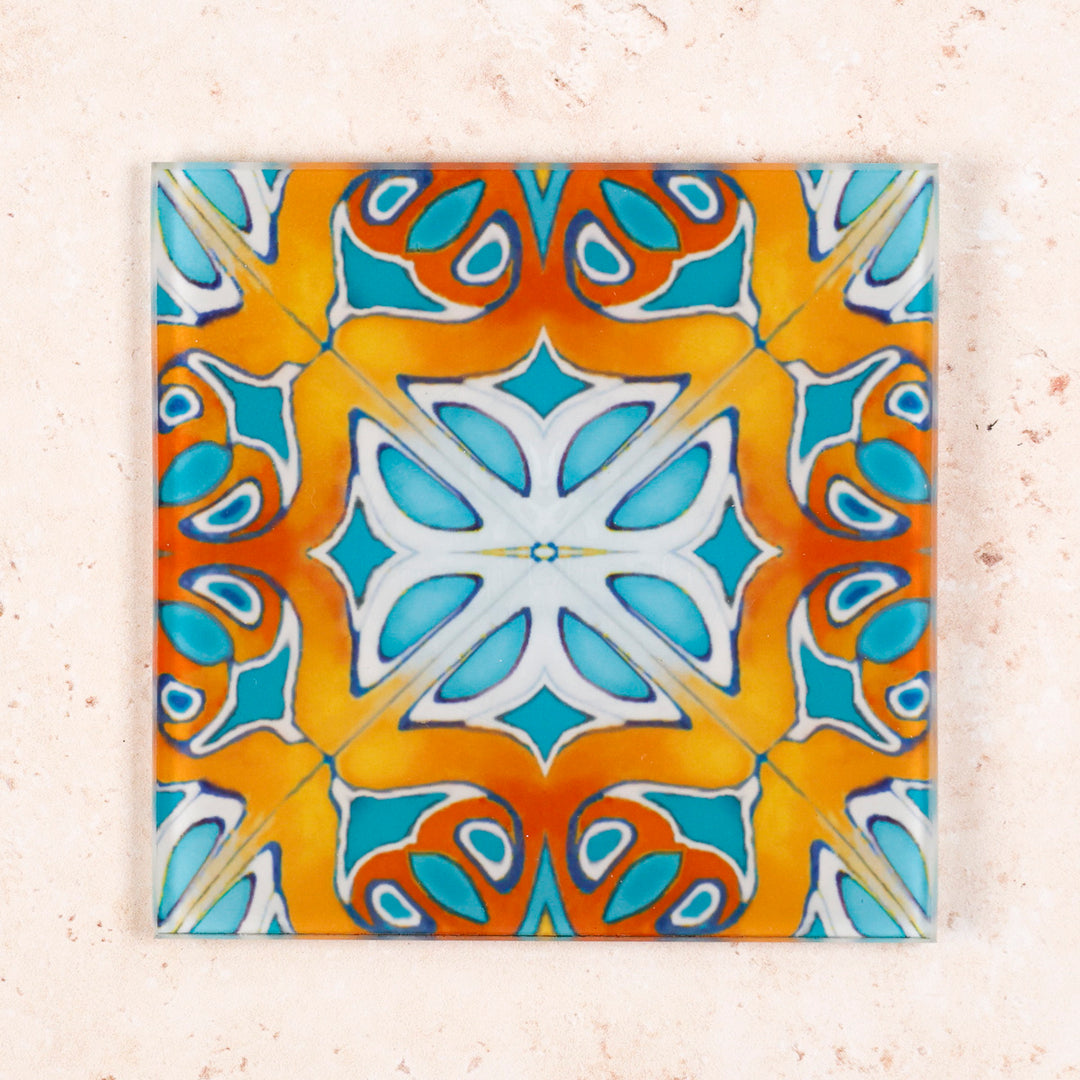 Teal/Orange Reversed "Alhambra" design coasters