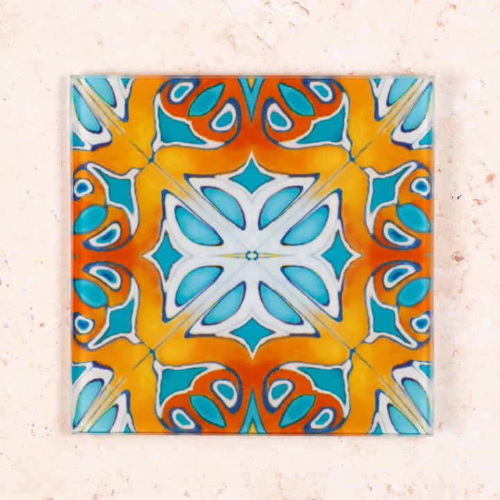 Teal/Orange Reversed "Alhambra" design coasters