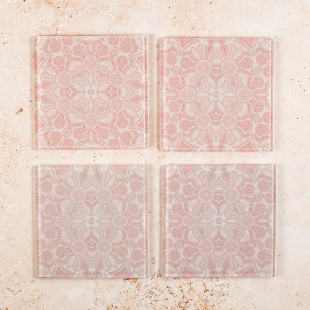 SALE SECONDS - Set of 5x Hazy Pink Pomegranate Square Coasters