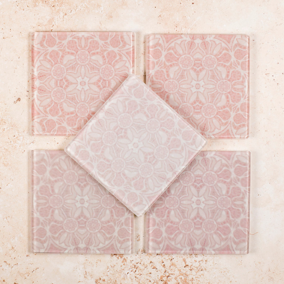 SALE SECONDS - Set of 5x Hazy Pink Pomegranate Square Coasters