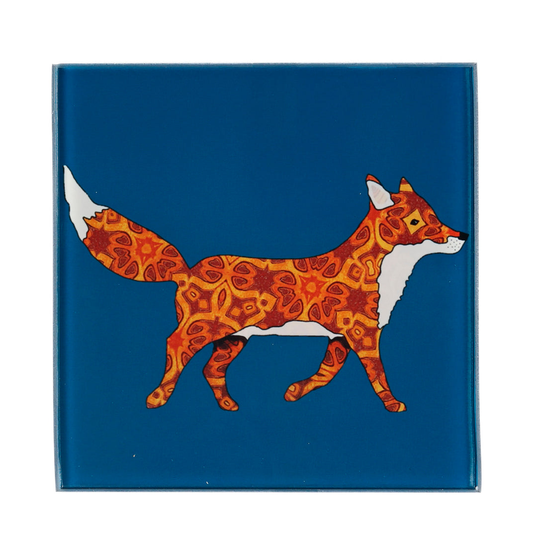 Patterned Fox on Blue - Coasters