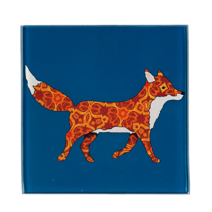 Patterned Fox on Blue - Coasters