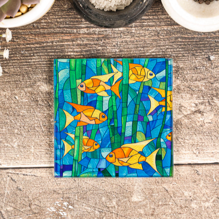 Goldfish Stained Glass Window Design Coaster Set