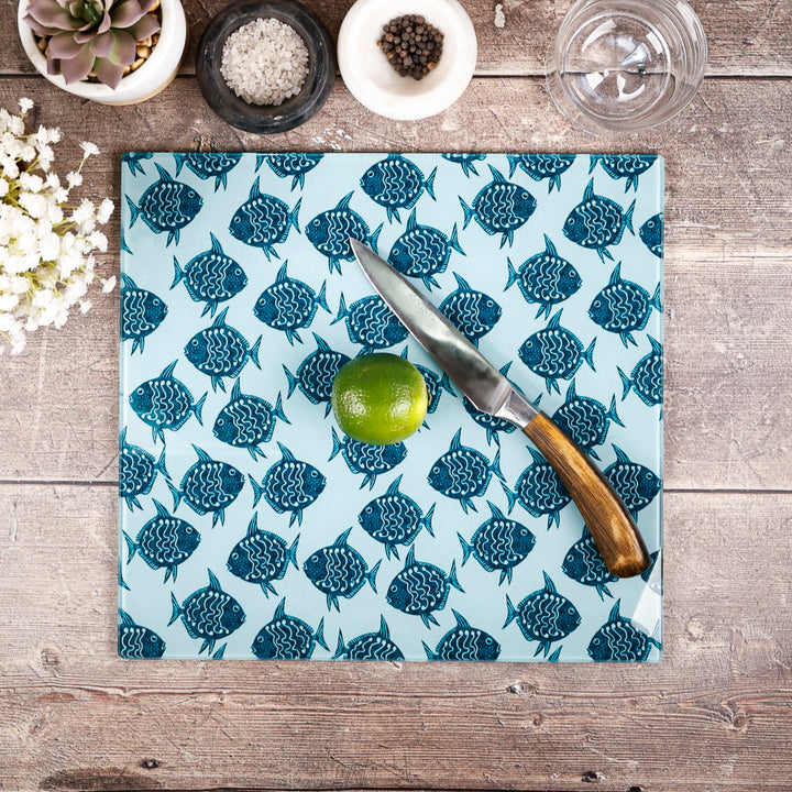 SALE -  Medium Square Blue/Green Tang Fish Trivet (smooth)