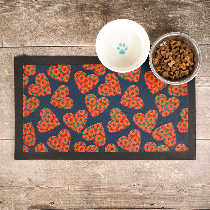 SALE - Moroccan Flower Heart Pet Food Mat