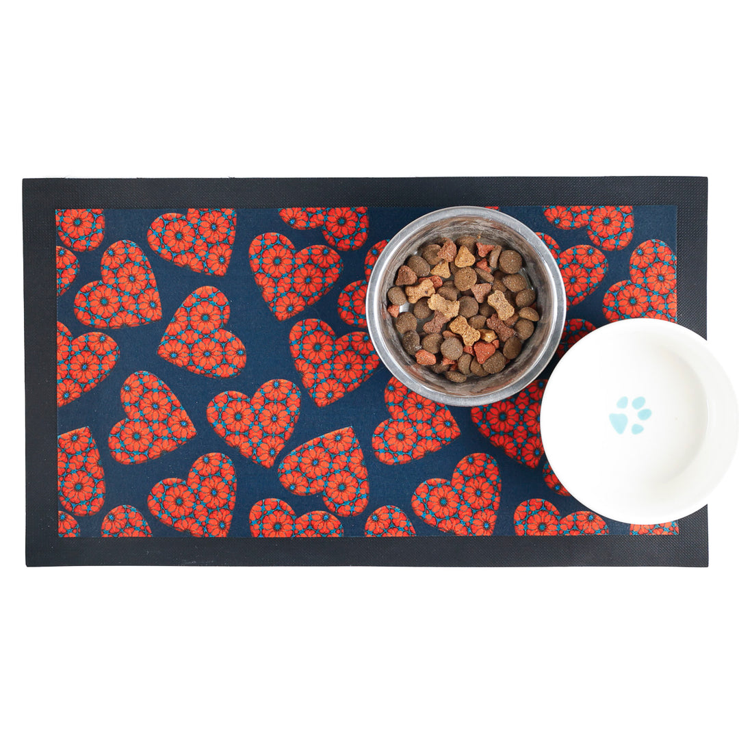 SALE - Moroccan Flower Heart Pet Food Mat