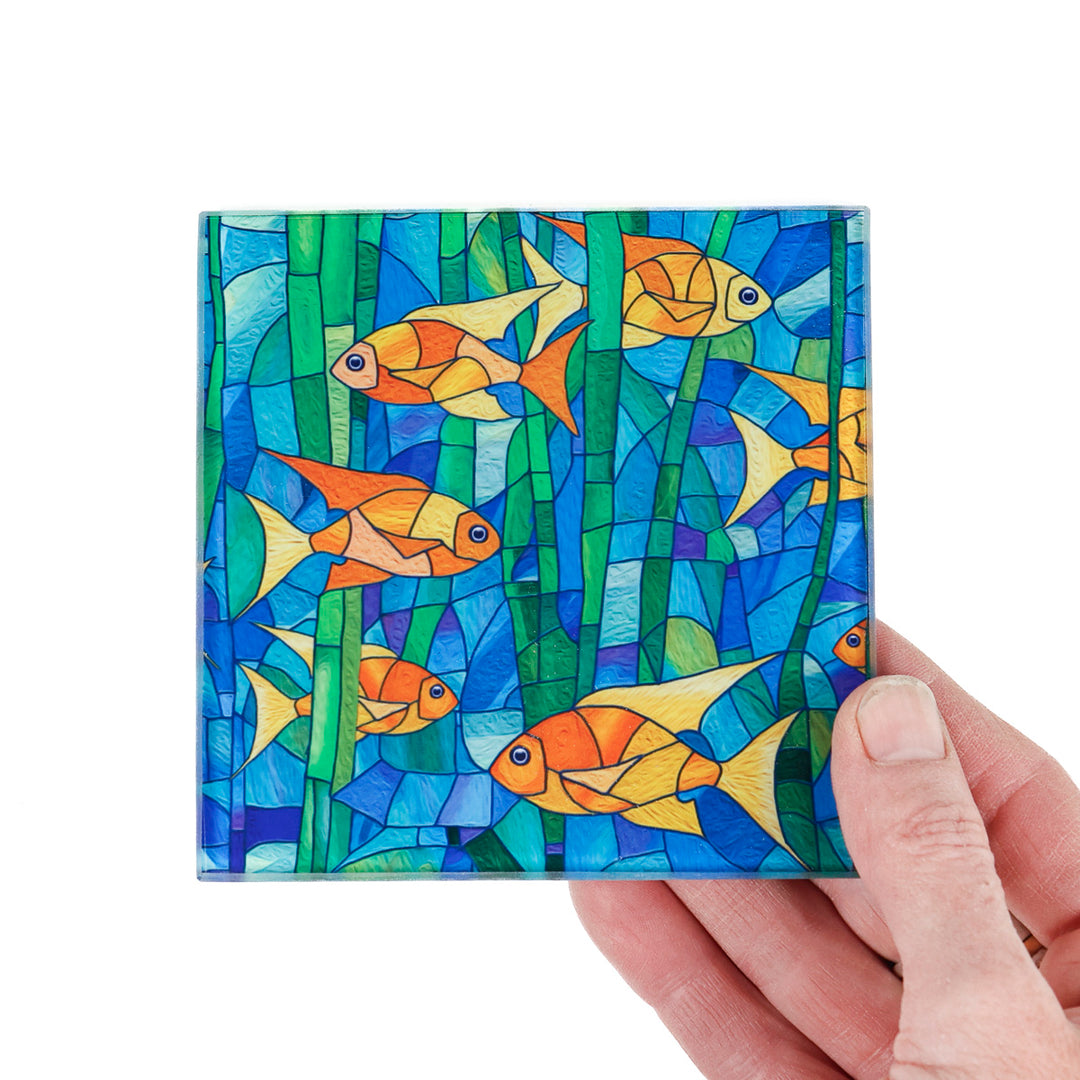 Goldfish Stained Glass Window Design Coaster Set