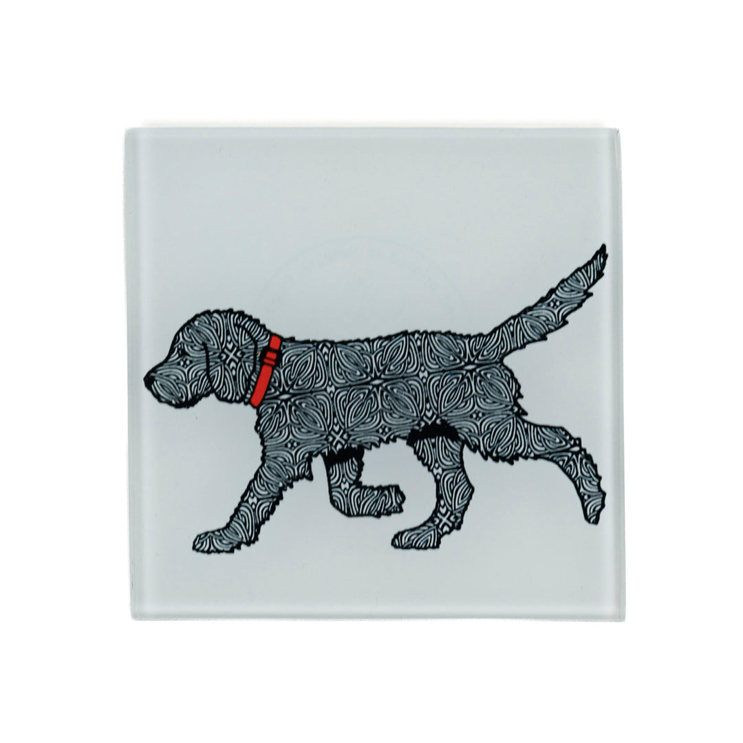 Labradoodle - Strolling Dog - White/Black Coasters