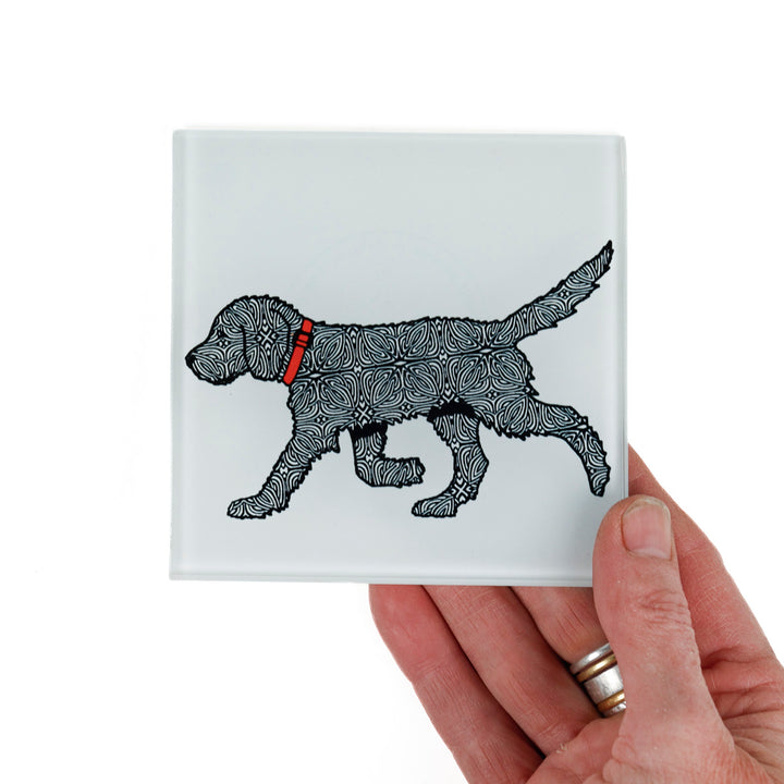 Labradoodle - Strolling Dog - White/Black Coasters