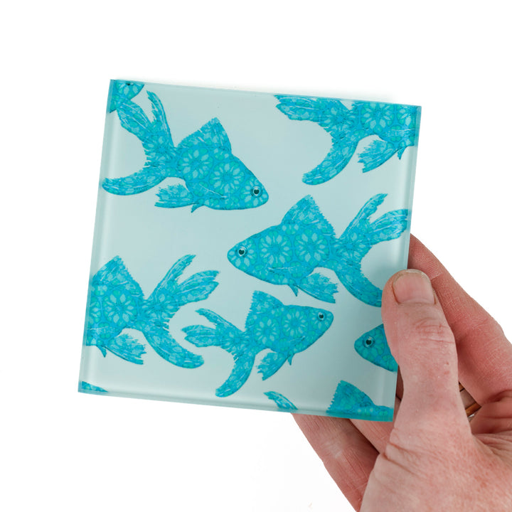 SALE - Single Goldfish Design Coaster - Blue