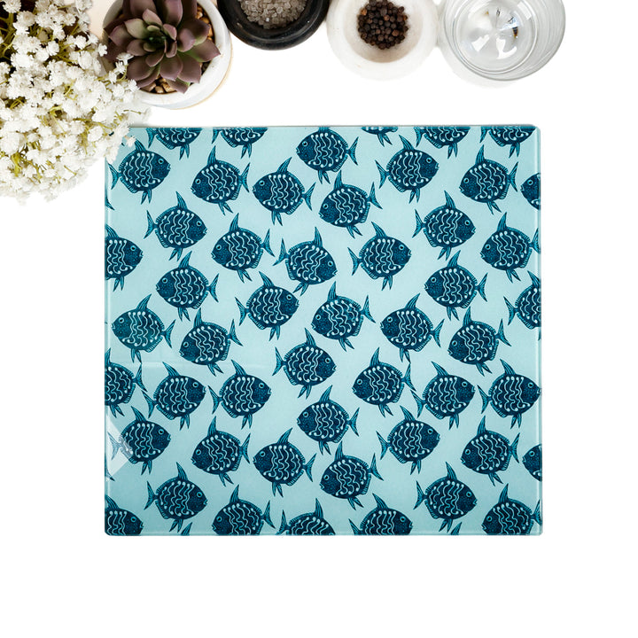 SALE -  Medium Square Blue/Green Tang Fish Trivet (smooth)