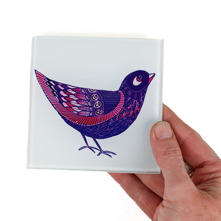 SALE - Set of 4x Partridge Design Square Glass Coasters