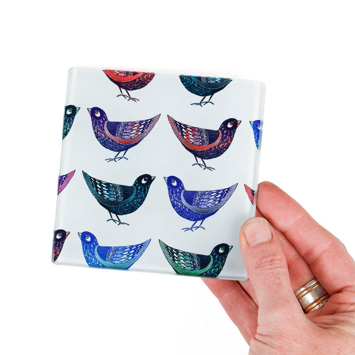 SALE - Set of 4x Partridge Design Square Glass Coasters