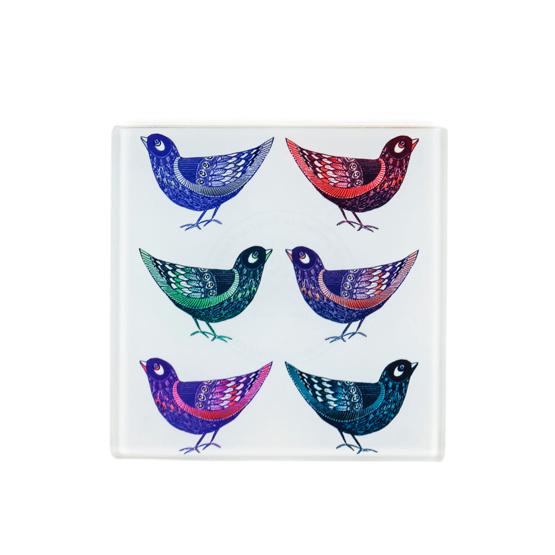 Colourful Partridge Design - Glass Coaster Set