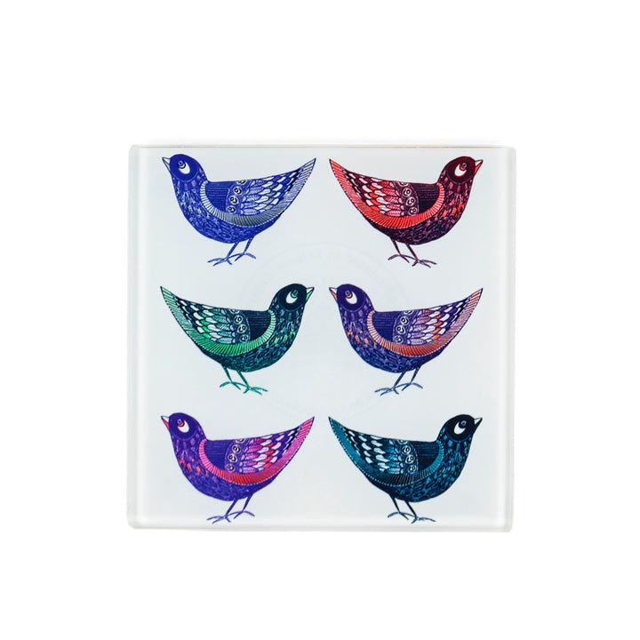 Colourful Partridge Design - Glass Coaster Set