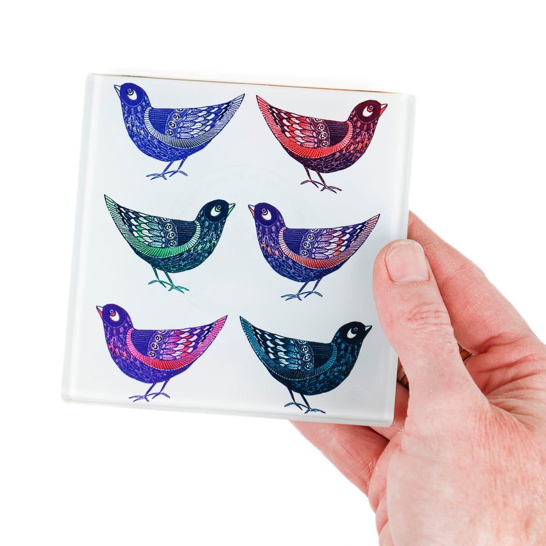 Colourful Partridge Design - Glass Coaster Set