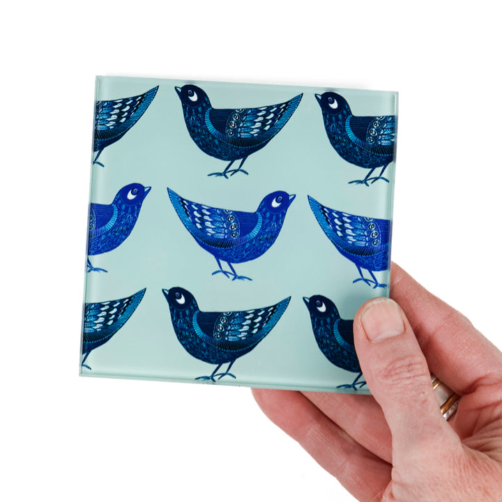 SALE - Set of 4x Partridge Design Square Glass Coasters