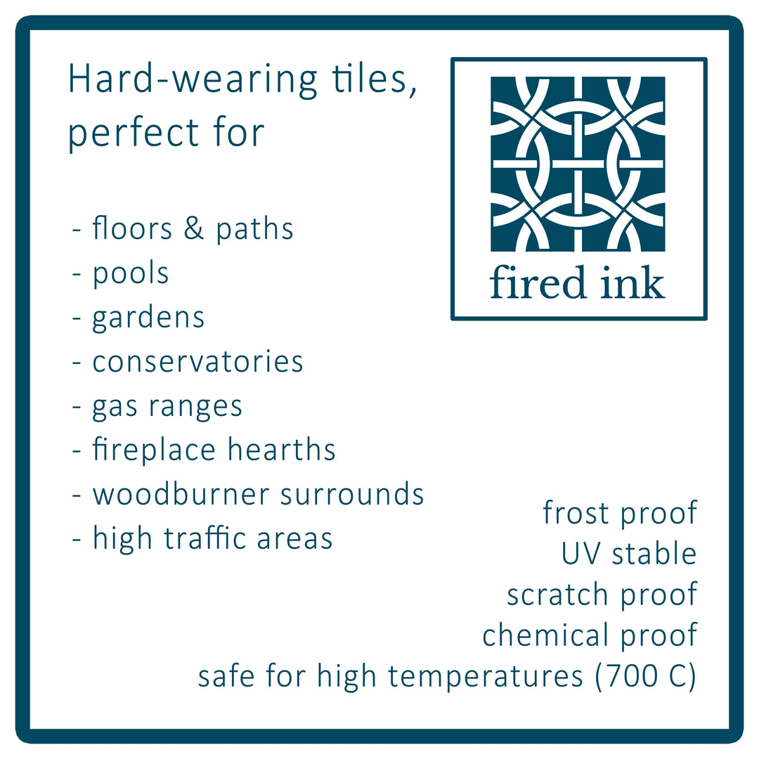 SALE SET of 4x Grey/Blue "Suzanne" - 10cm tiles -  FIRED INK Version