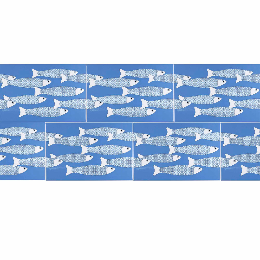 Ocean Shoal Mid Blue Border Tile - Rectangular - 30x20cm (12x8 inches)