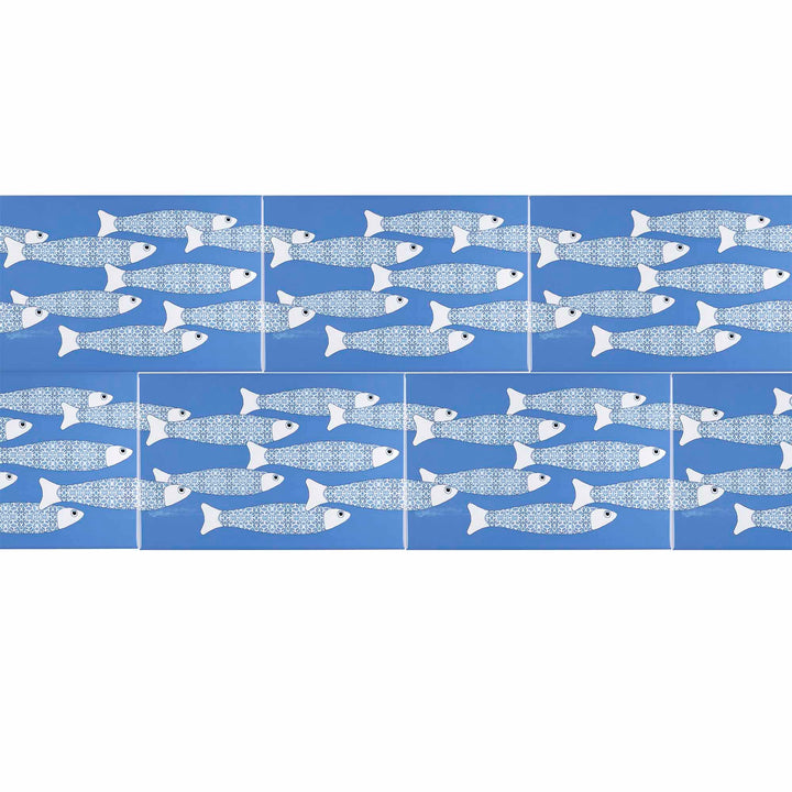 Ocean Shoal Mid Blue Border Tile - Rectangular - 30x20cm (12x8 inches)