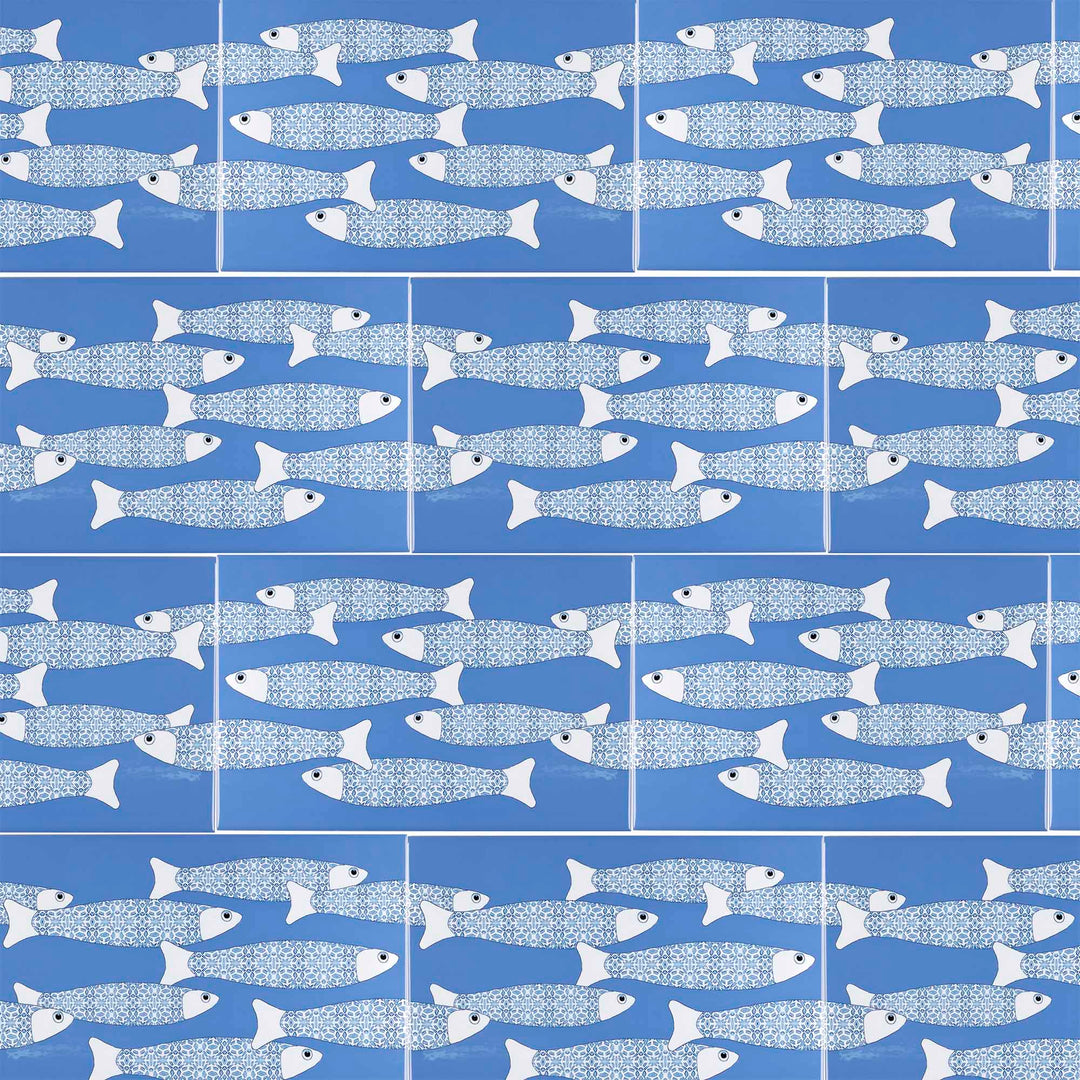 Ocean Shoal Mid Blue Border Tile - Rectangular - 30x20cm (12x8 inches)