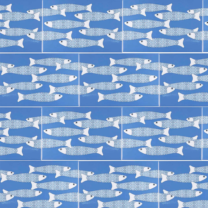 Ocean Shoal Mid Blue Border Tile - Rectangular - 30x20cm (12x8 inches)