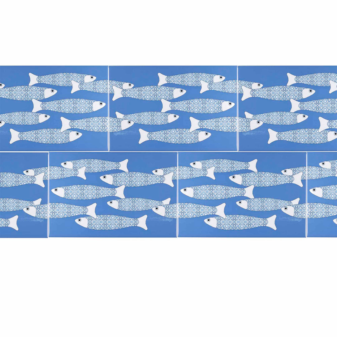 Ocean Shoal Mid Blue Border Tile - Rectangular - 30x20cm (12x8 inches)