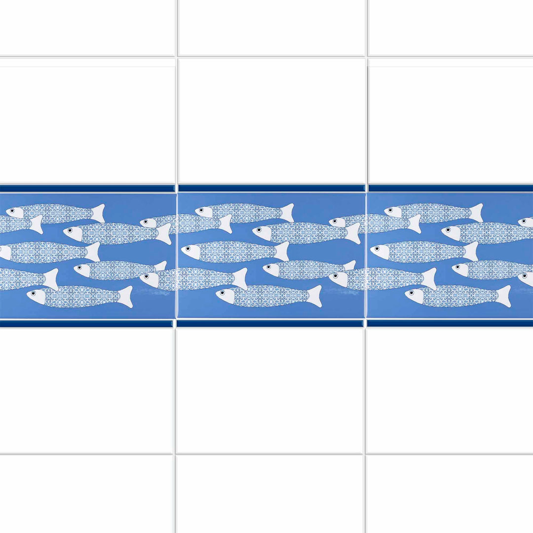 Ocean Shoal Mid Blue Border Tile - Rectangular - 30x20cm (12x8 inches)