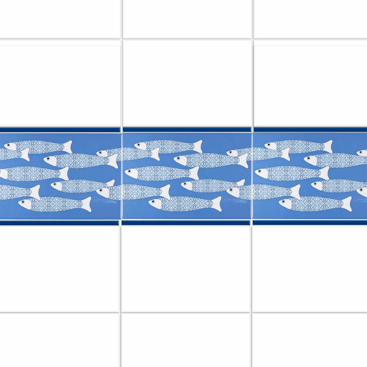 Ocean Shoal Mid Blue Border Tile - Rectangular - 30x20cm (12x8 inches)